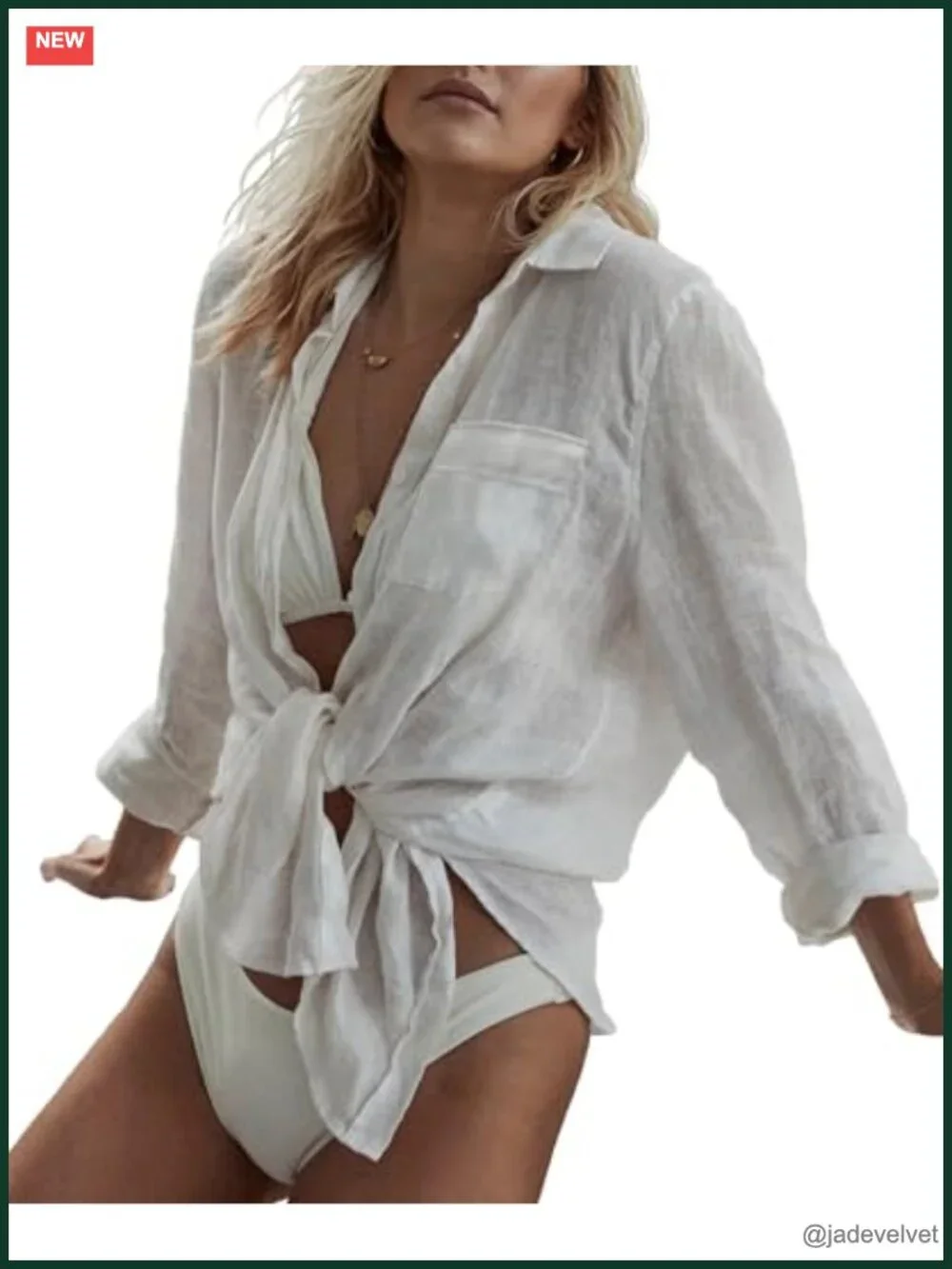 Women's V-Neck Button Down Swimsuit Cover Up Long Sleeve Shirt Beachwear